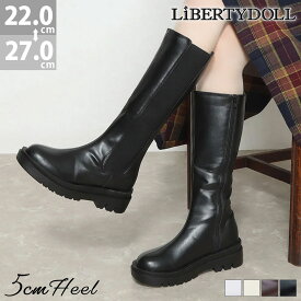 ブーツ レディース 厚底 5cmヒール ロングブーツ 大きいサイズ 歩きやすい サイドゴア サイドジップ 履きやすい スタイルアップ おしゃれ No.9091 22-27cm 黒 ブラック 白 ホワイト リバティードール 【一部SALE】
