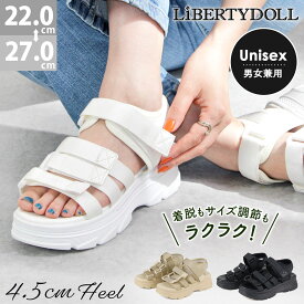 15%OFFクーポン有 【ポイント5倍】 スポーツサンダル レディース 厚底 サンダル ミドルヒール ベージュ ストラップ 歩きやすい 履きやすい 痛くなりにくい 甲高 幅広 黒 白 スポサン 大きいサイズ ベルト ブラック ホワイト 4.5cmヒール 夏 No.4165 22-27cm リバティードール