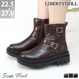 26%OFF 【SALE】 エンジニアブーツ レディース ベルト サイドジップ 5cmヒール ラウンドトゥ 歩きやすい 軽量 合成皮革 スエード 大きいサイズ 22-27cm No.9152 リバティードール