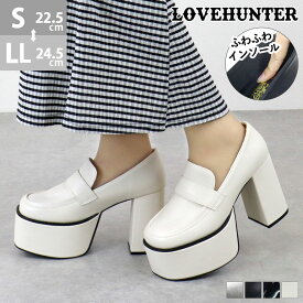 ローファー パンプス レディース 10.5cmヒール 美脚 レザー 合成皮革 スクエアトゥ 22.5-24.5cm 黒 ブラック アイボリー No.1634 ラブハンター