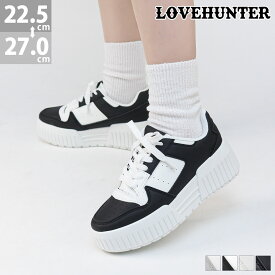 スニーカー レディース メンズ ユニセックス 厚底 ボリュームソール レースアップ 6cmヒール プラットフォームソール 柔らかい クッション PUレザー 合成皮革 ブラック ホワイト グレー 23-27cm No.2213 ラブハンター