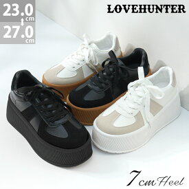 33%OFF 【SALE】 スニーカー レディース メンズ ユニセックス 厚底 ボリュームソール レースアップ 7cmヒール 合成皮革 ブラック ホワイト 23-27cm No.2228 ラブハンター