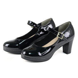 パンプス ストラップ 太ヒール 痛くない ハイヒール ラウンドトゥ メリージェーン チャンキーヒール 7cmヒール エナメル スエード 黒 ブラック シルバー ホワイト 白 レディース 22-25cm No.1110 リバティードール
