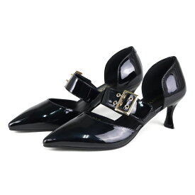 パンプス セパレート ポインテッドトゥ レディース バックル ベルト オケージョンパンプス サイドオープン 美脚 フォーマル 6cmヒール No.1175 22-25cm 黒 ブラック リバティードール