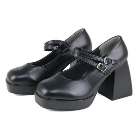パンプス ストラップ 痛くない スクエアトゥ 厚底 ボリュームソール 安定感 スタイルアップ 9.0cmヒール No.1592 22.5-24.5cm 黒 ブラック 白 ホワイト ラブハンター
