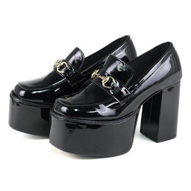 ローファー レディース 厚底 10.5cmヒール ビット パンプス レザー 合成皮革 スクエアトゥ 黒 ブラック アイボリー 22-25cm No.1635 ラブハンター 【一部SALE】