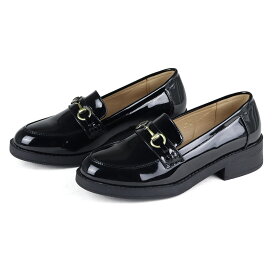 ローファー レディース ビット 3.5cmヒール 大きいサイズ ラウンドトゥ エナメル レザー 合成皮革 シルバー ブラウン 痛くない No.3572 22.5-27cm サンエープラスフェミニン 【一部SALE】