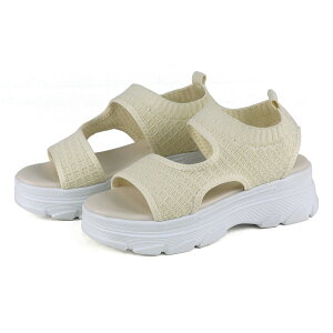 48%OFF 【ラスイチSALE】 サンダル レディース 厚底 スポーツサンダル 黒 履きやすい 柔らかい 痛くない 蒸れにくい 白 幅広 甲高 ニット メッシュ 通気性 大きいサイズ かわいい スポサン 4.5cm