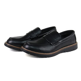 ローファー メンズ コイン 革靴 スリッポン レザー 合成皮革 3E 3cmヒール 歩きやすい 疲れない フラット おしゃれ シンプル カジュアル 黒 ブラック ステッチ No.6343 25-27cm Dedes デデス