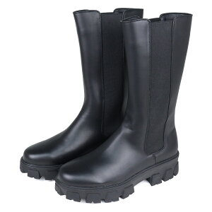 ブーツ メンズ ロング サイドゴア 厚底 5cmヒール レザー 合成皮革 ふくらはぎ 太め 3E タンクソール 防滑 カジュアル 紐なし プレーントゥ アーモンドトゥ おしゃれ No.1720 25-27cm 黒 ブラック