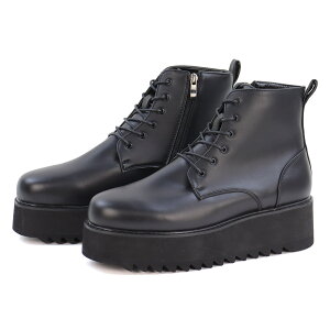 ブーツ メンズ ショート 厚底 サイドジップ レースアップ 6cmヒール 軽量 疲れにくい 3E ゆったり 履きやすい 滑りにくい 黒 紐靴 本革風 ラウンドトゥ ミドル 合成皮革 レザー ブラック No.1739