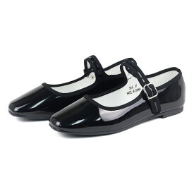 39%OFF 【ラスイチSALE】 パンプス ローヒール ストラップ 1cmヒール 黒 かかとが踏める カンフーシューズ スクエアトゥ レザー エナメル 合成皮革 ぺたんこ ストラップ 2way 軽量 No.3545 大きいサイズ 22.5-25cm ブラック サンエープラスフェミニン