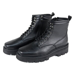 ブーツ メンズ スクエアトゥ 厚底 5cmヒール レースアップ 9ホール ワークブーツ 編み上げ レザー 合成皮革 3E タンクソール ショートブーツ おしゃれ No.6320 25-27cm 黒 ブラック Dedes デデス