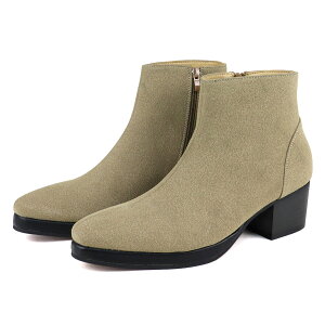 ブーツ メンズ サイドジップ 厚底 6cmヒール レッドソール レザー スエード 合成皮革 3E カジュアル 靴 トンガリ 黒 ブラック 茶 ブラウン ベージュ 大人 上品 キレイめ 革靴 レッドソール 25-27c