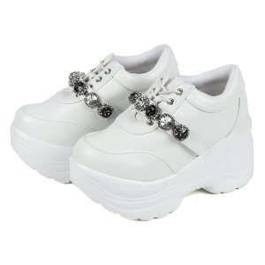 スニーカー レディース 厚底 ビジュー 軽量 ダッドスニーカー キラキラ 歩きやすい 疲れにくい メッシュ 通気性 レースアップ 9cmヒール ローカット レザー 合成皮革 黒 ブラック 夏 No.1674 22.5