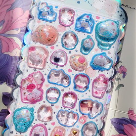 ＼限定価格100均／ ドロップシール 立体 3D シール ぼんほん キラキラ ぷくぷくシール ぷっくりシール おはじきシール つやつや 平成レトロ かわいい シール帳 交換シール 金箔押し キャラクタ 動物 猫
