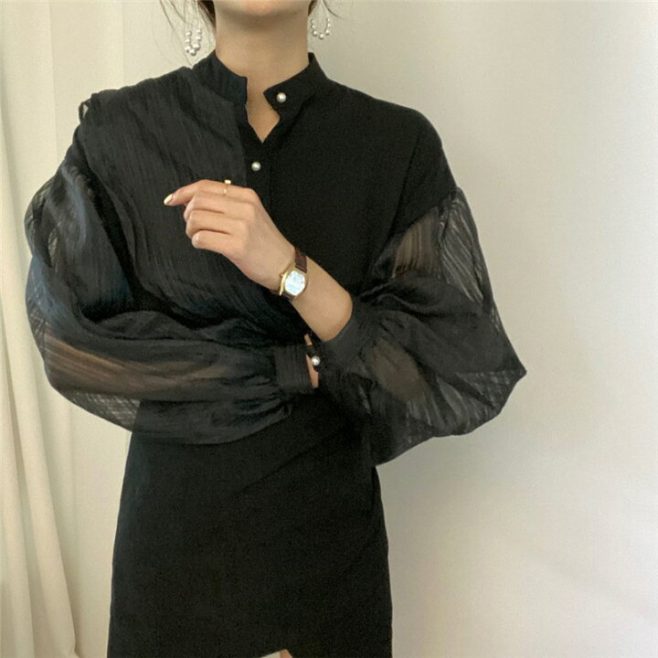 楽天市場】シャツ レディース トップス ギャザーブラウス 前開け 透け 