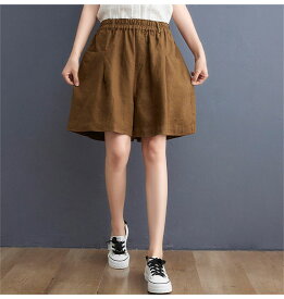 パンツ キュロット 綿麻 ショートパンツ レディース 夏 ハーフパンツ パンツ キュロット 五分丈 ボトムス ガウチョパンツ 大きいサイズ ズボン ワイド aライン ウエストゴム ハイウエスト 無地 リネン リネンパンツ 薄手 オシャレ ゆったり