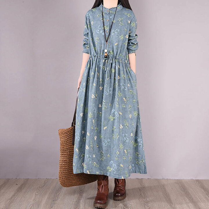 楽天市場】ロングワンピース 綿麻 ワンピース レディース 長袖 春夏 花  