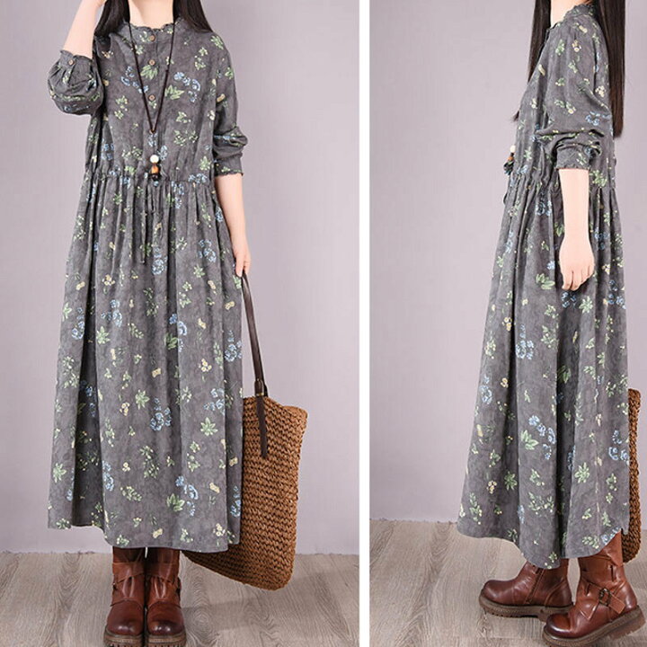 楽天市場】ロングワンピース 綿麻 ワンピース レディース 長袖 春夏 花  