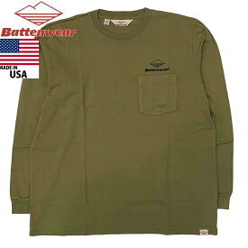 Battenwear バテンウェア 長袖 ロゴTシャツ TEAM L/S POCKET TEE made in USA OLIVE オリーブ BS033