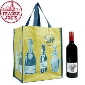 TRADER JOE'S トレーダージョーズ 6bottle BEVERAGE TOTE エコバッグトレジョ アメリカ 高級スーパー スーパーマーケット オリジナル バック 海外セレブ 手提げ ワイン 2L ペットボトル 黄色 イエロー イラスト サスティナブル