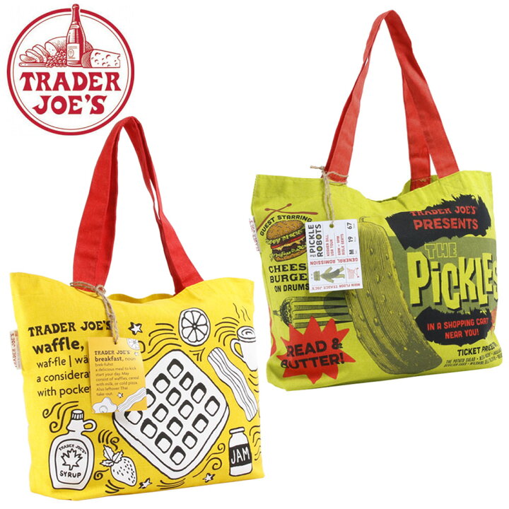 楽天市場 10 1最大8倍 Trader Joe S トレーダージョーズ ブレークファースト ピクルス コットン エコバッグコットン100 アメリカ製 Breakfast イエロー レッド グリーン 黄 赤 緑 トレジョ 高級スーパー オリジナル バック 海外セレブ 手提げ サスティナブル