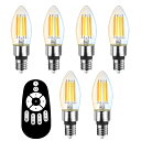 ANWIO シャンデリア電球 6個入り B11 E17口金 600lm 消費電力4.5W（50W形相当） リモコン付き 燭台電球 蝋燭型 クリア電球 シャンデリア形 フィラメント電球 無段階調光 90%省エネ 広配光 雰囲気 LEDランプ 調光 調色 遠隔操作 昼光色 昼白色 電球色 常夜灯