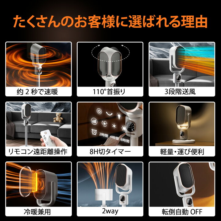 楽天市場】✨2980時間限定✨セラミックヒーター タワーファン 羽なし 