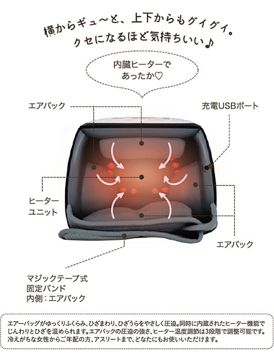 楽天市場】【数量限定】SS ひざ用エア式マッサージ器 ヒーター機能付き 