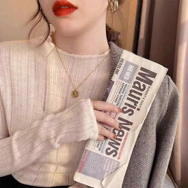 春 コーデ レディース ファッション オシャレ カワイイ シンプル きれいめ ナチュラル 上品カジュアル 婦人服 ハーフ タートルネック 長袖 セーター フレンチ インナー レイヤリング トップス