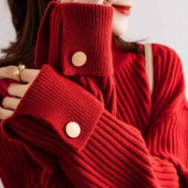 春 コーデ レディース ファッション オシャレ カワイイ シンプル きれいめ ナチュラル 上品カジュアル 婦人服 ハイエンド 干支 セーター 赤 ウール