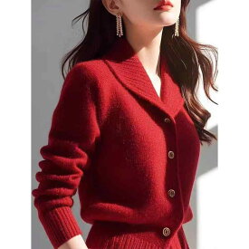 春 コーデ レディース ファッション オシャレ カワイイ シンプル きれいめ ナチュラル 上品カジュアル 婦人服 赤 ニット セーター 干支 ハイエンド カーディガン トップス