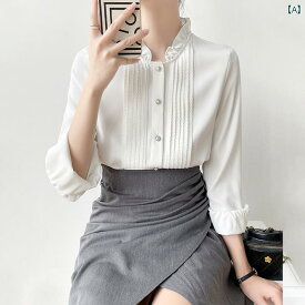 レディースファッション　おしゃれ　かわいい　韓国ファッション ホワイト シフォンシャツ レディース 春 フレンチ ファン ガス エッジ シャツ デザイン 個性的 トップ