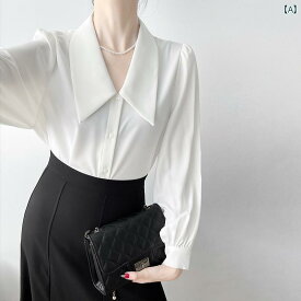 レディースファッション　おしゃれ　かわいい　韓国ファッション サテン 白 シャツ レディース 春 長袖 OL 通勤 ウェア シャツ トップ