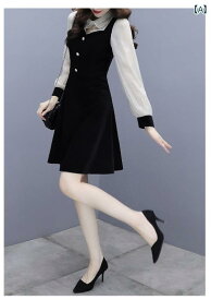 レディースファッション　おしゃれ　かわいい　女性用　　韓国ファッション 春 ファッション 長袖 プチ 裏地付き ドレス 女性用