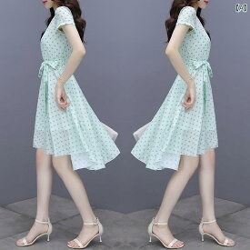 レディースファッション　おしゃれ　かわいい　女性用　　韓国ファッション 女性用 見事 夏 スリム 水玉 フラワープリント シフォン ティーブレイク スカート