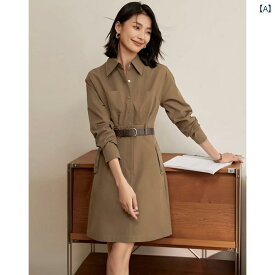 レディースファッション　おしゃれ　かわいい　女性用　　韓国ファッション カジュアル ドレス ベルト ウエスト 痩身 長袖 ドレス