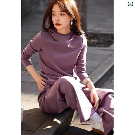 レディースファッション　おしゃれ　かわいい　女性用　　韓国ファッション ファッション カジュアル 通勤 フード付き スウェットシャツ ワイド レッグ パンツ スーツ 女性 春
