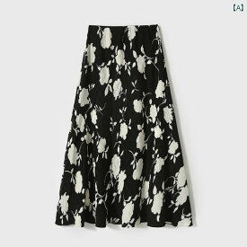 レディース ファッション オシャレ カワイイ 女性用 ローズ 白 黒 プリント プリーツ テクスチャー 伸縮性 ウエスト スカート