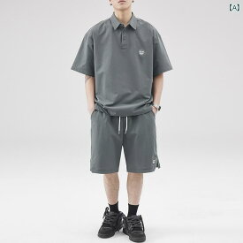 メンズ 男性用 ファッション オシャレ シンプル 大人 かっこいい ストリート ヒップホップ HipHop アメカジ スーツ 夏 薄手 速乾性 ポロ 襟 半袖 ジャケット 2 点 セット