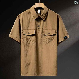 メンズ 男性用 ファッション オシャレ シンプル 大人 かっこいい ストリート ヒップホップ HipHop アイスシルク 半袖 シャツ 夏 薄手 ゆったり ワークシャツ T シャツ アメリカンン ポロ ジャケット
