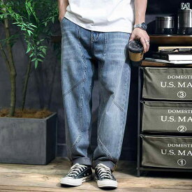 メンズ 男性用 ファッション オシャレ シンプル 大人 かっこいい ストリート ヒップホップ HipHop スプリング テーパード ワーク ジーンズ レトロ サイズ パンツ ルーズ ウォッシュ ダメージ パンツ