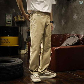 メンズ 男性用 ファッション オシャレ シンプル 大人 かっこいい ストリート ヒップホップ HipHop アメリカンンン レトロ ルーズ ストレート カジュアル パンツ カーキ ワークパンツ ストレート パンツ