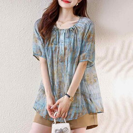 春 コーデ レディース ファッション オシャレ カワイイ シンプル きれいめ ナチュラル 上品カジュアル 婦人服 夏 ハイエンド プリント ゆったり シャツ 快適 トップス