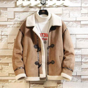 メンズ ファッション 服 男性用 オシャレ シンプル 大人 かっこいい ストリート ラムウール コート ファーファー ホーンボタン カジュアル 厚手 暖かい ジャケット コットン