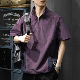 メンズ ファッション 男性用 オシャレ シンプル 大人 かっこいい 大きいサイズ ストリート 紳士服 夏 スタイル 冷感 速乾 半袖 T シャツ ファッション T シャツ アメリカン ハーフ ジップ スタンドカラー ポロシャツ