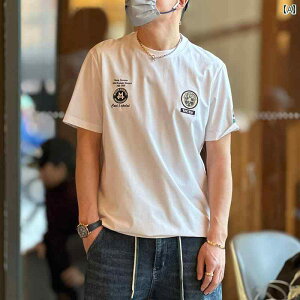 メンズ ファッション 服 男性用 オシャレ シンプル 大人 かっこいい 大きいサイズ ストリート 紳士服 春夏 刺繍 ラウンドネック レイヤリング シャツ レトロ レター プリント カジュアル 半