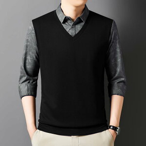 メンズ ファッション 服 男性用 オシャレ シンプル 大人 かっこいい ストリート 軽量 ビジネス カジュアル フェイク ツーピース スーツ シャツ カラー 長袖 Tシャツ レイヤリング