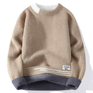 メンズ ファッション 服 男性用 オシャレ シンプル 大人 かっこいい 大きいサイズ ストリート 紳士服 ラウンドネック セーター ソフト フェイク ツーピース 長袖 レイヤリング シャツ ベルベ